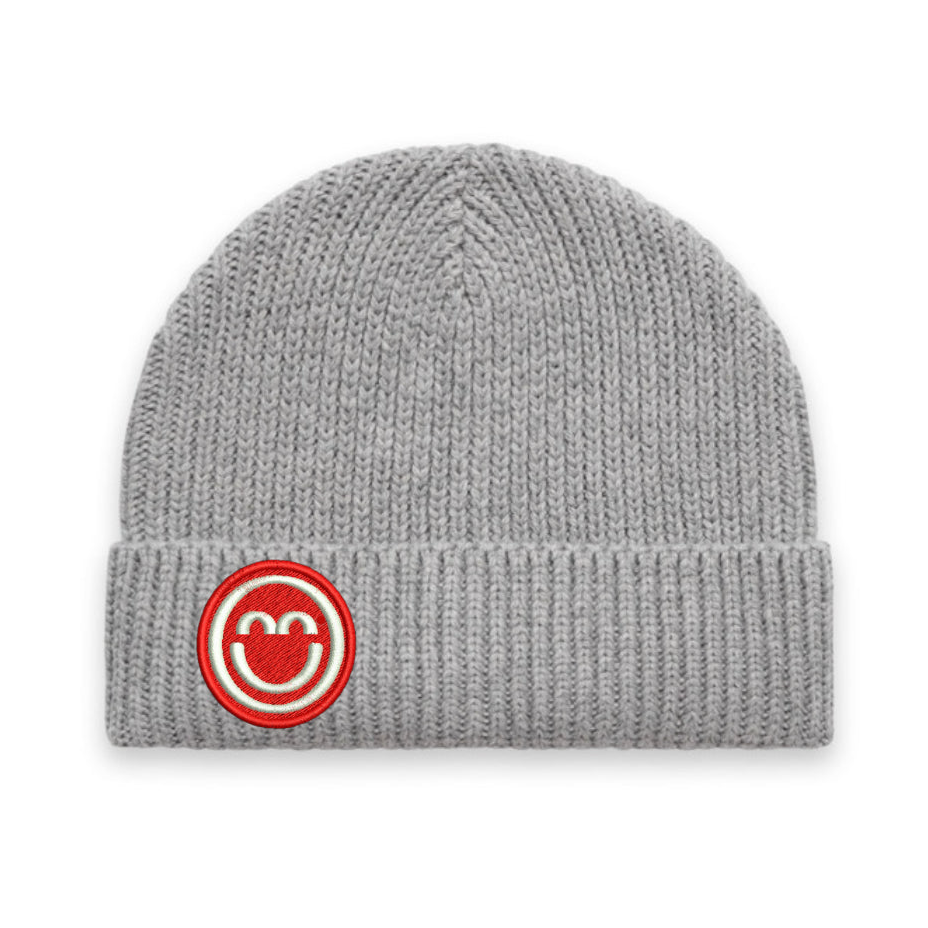 Red Smile Patch Heavyweight Recycled Beanie