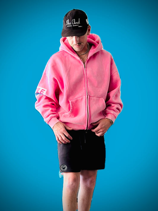 Pink Double Zip-Up Smile World Hoodie