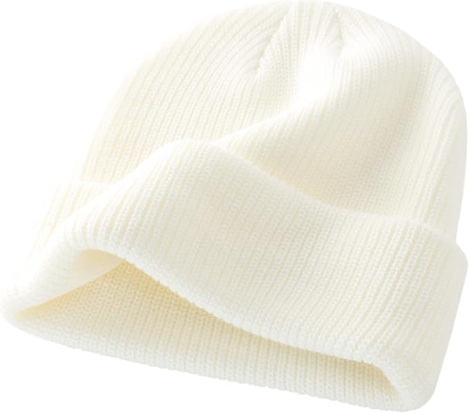 Beige Smile Beanie with Black Tag