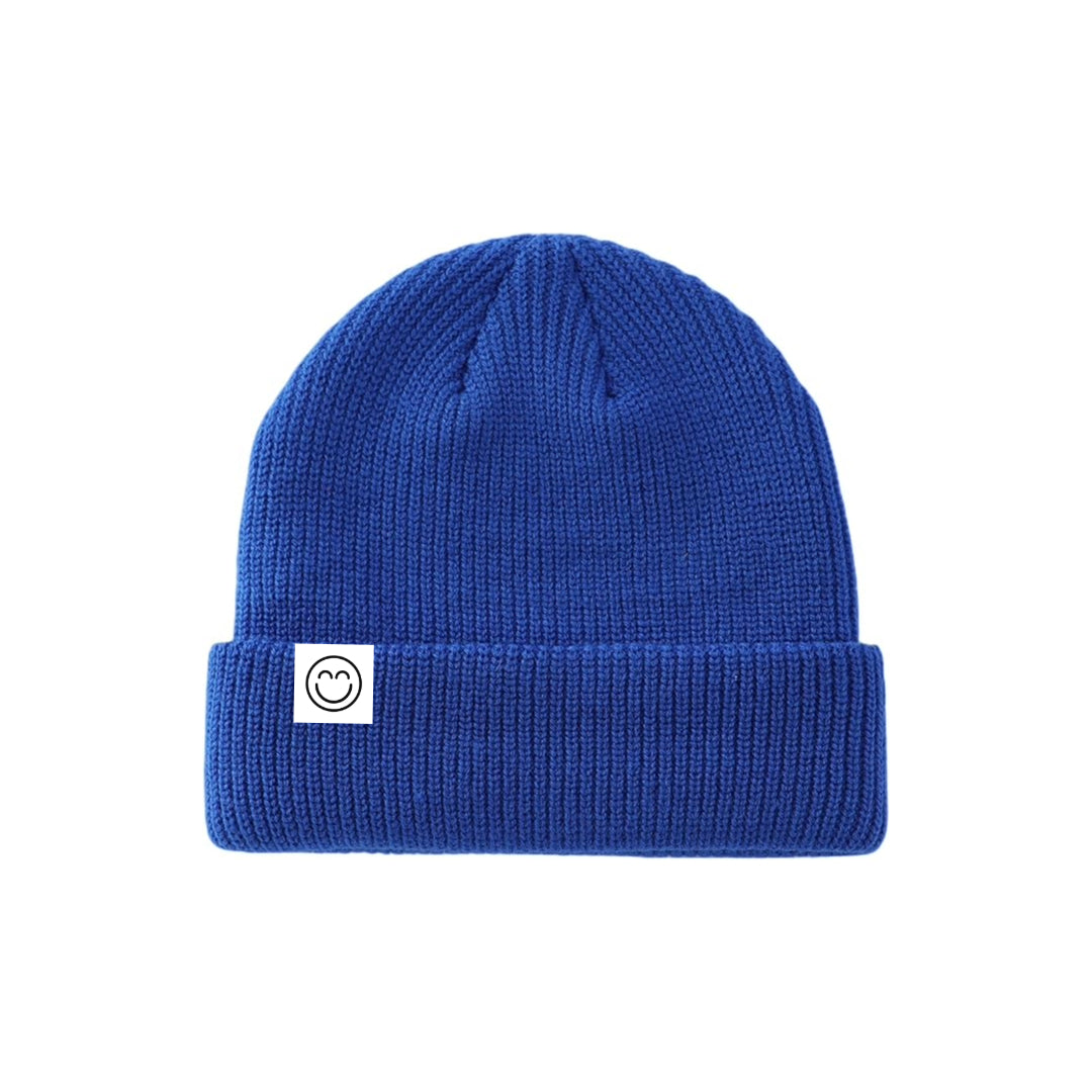 Blue Smile Beanie with White Smile Tag