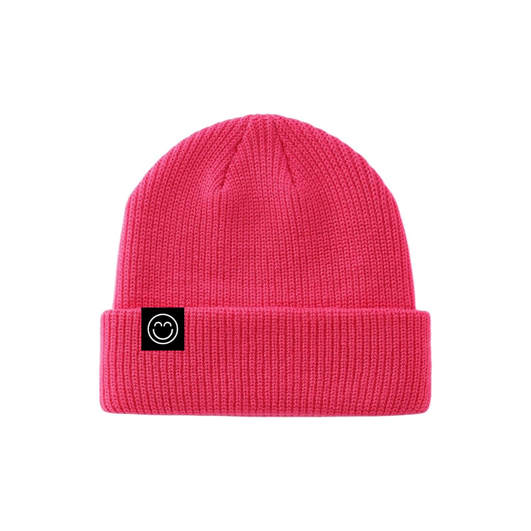 Hot Pink Smile Beanie with Black Tag