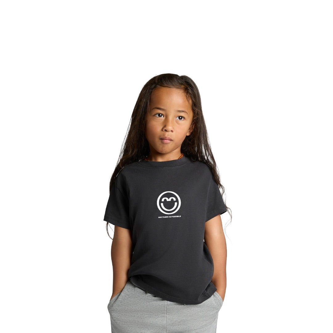 Kids Faded Black "Anything is Possible" Smile Shirt | Positive Children’s Tee