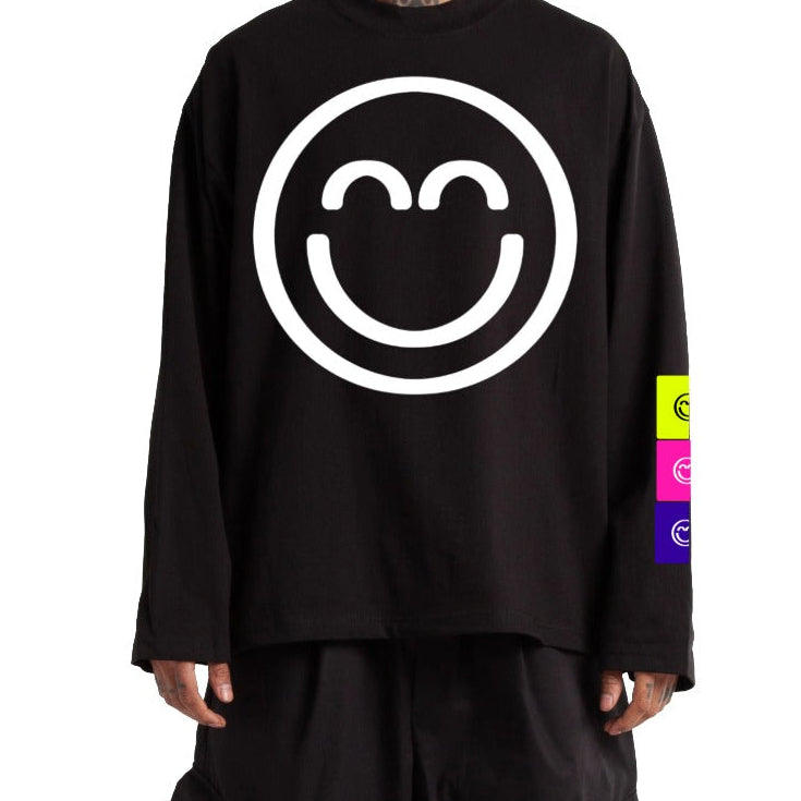 Black Long Sleeve Oversized Heavyweight Trifecta Smile Shirt