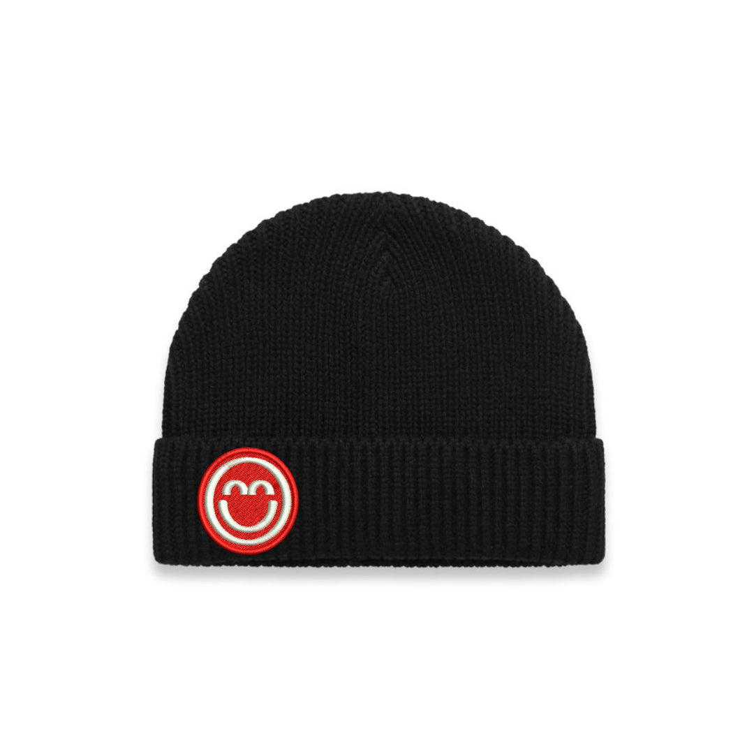 Red Smile Patch Heavyweight Recycled Beanie