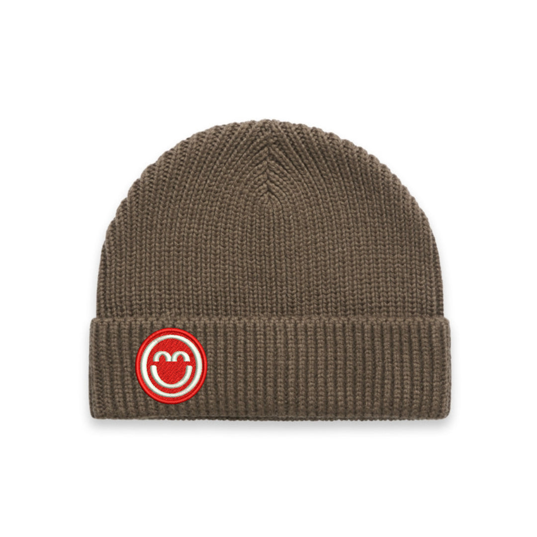 Red Smile Patch Heavyweight Recycled Beanie