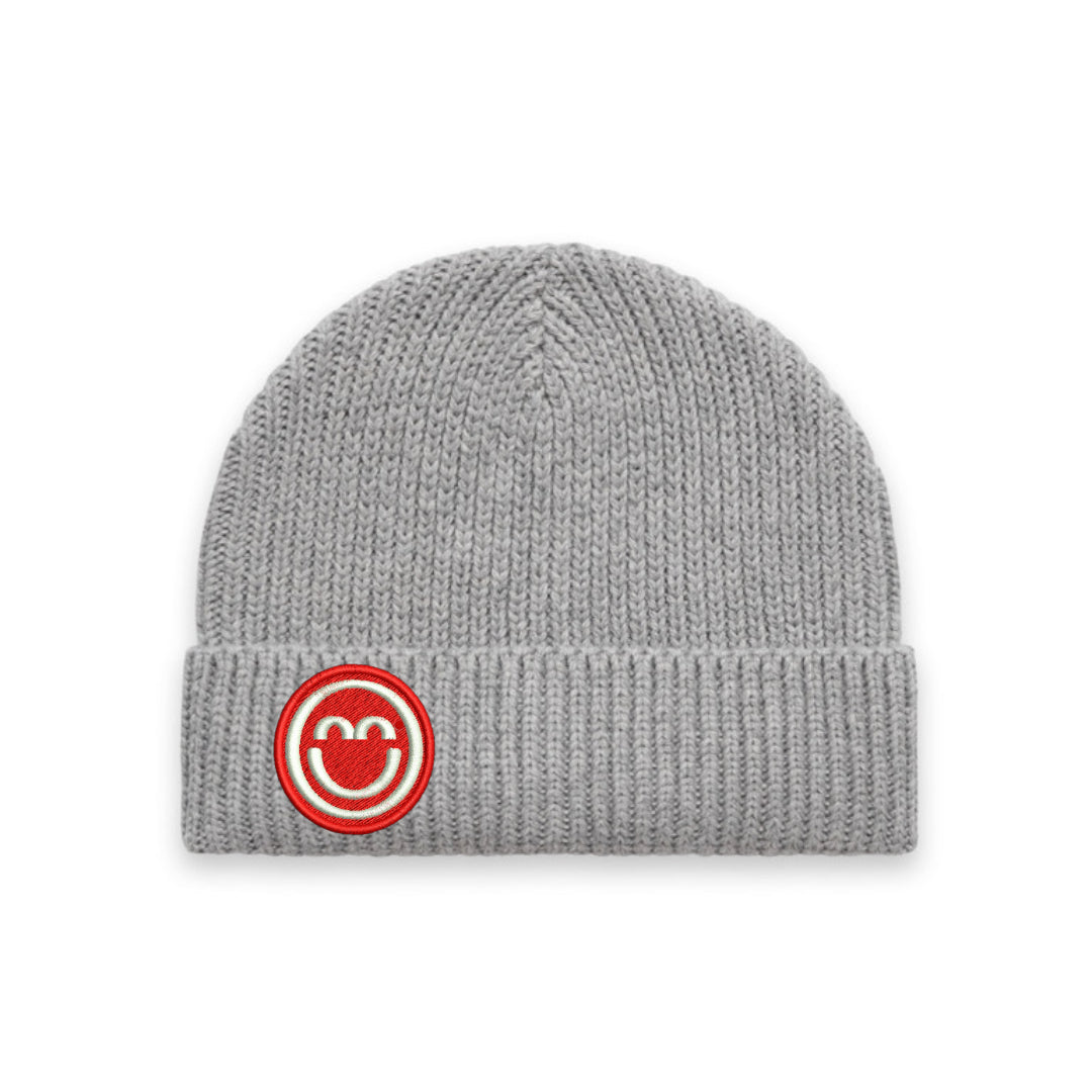 Red Smile Patch Heavyweight Recycled Beanie