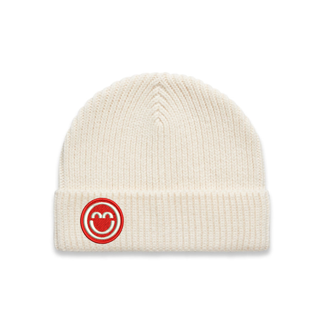 Red Smile Patch Heavyweight Recycled Beanie