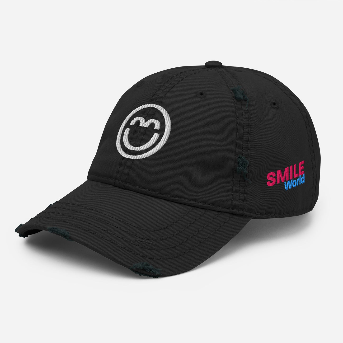 Distressed Dad Hat - Smile World - Adjustable Strap-Back Cap