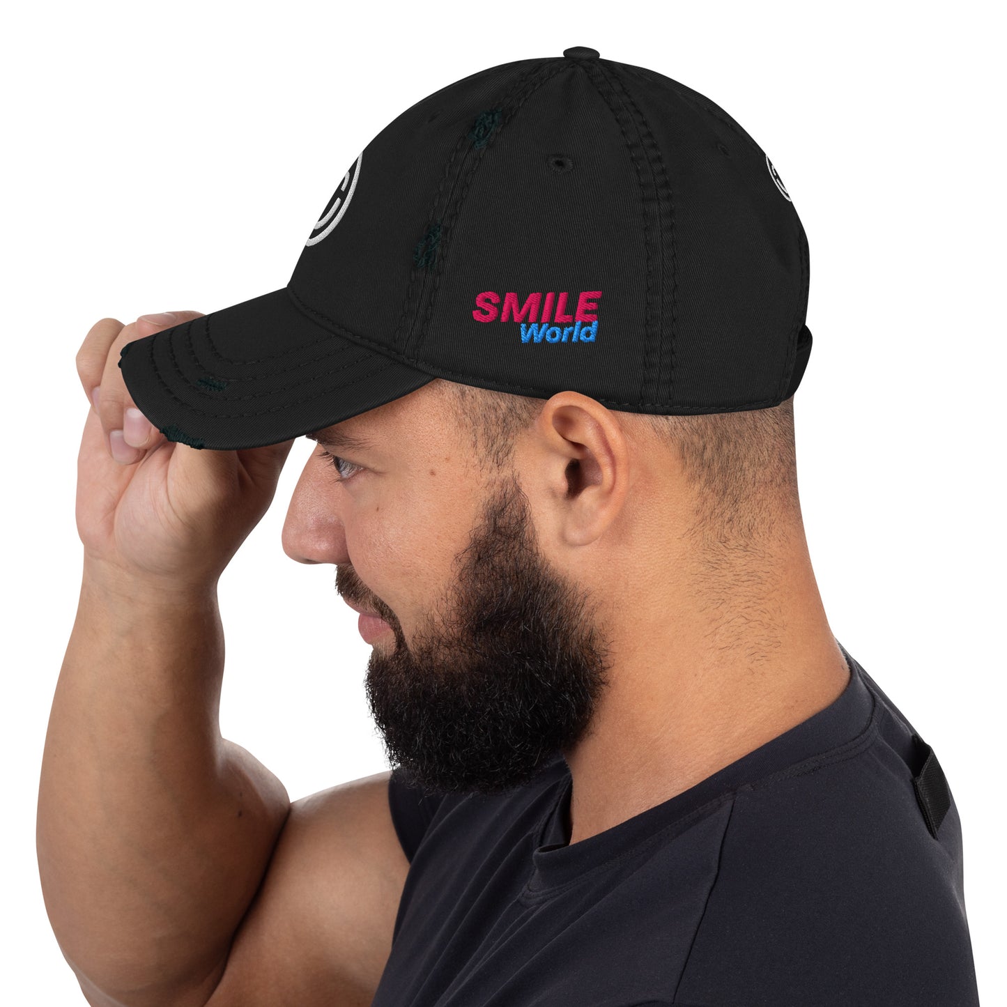Distressed Dad Hat - Smile World - Adjustable Strap-Back Cap