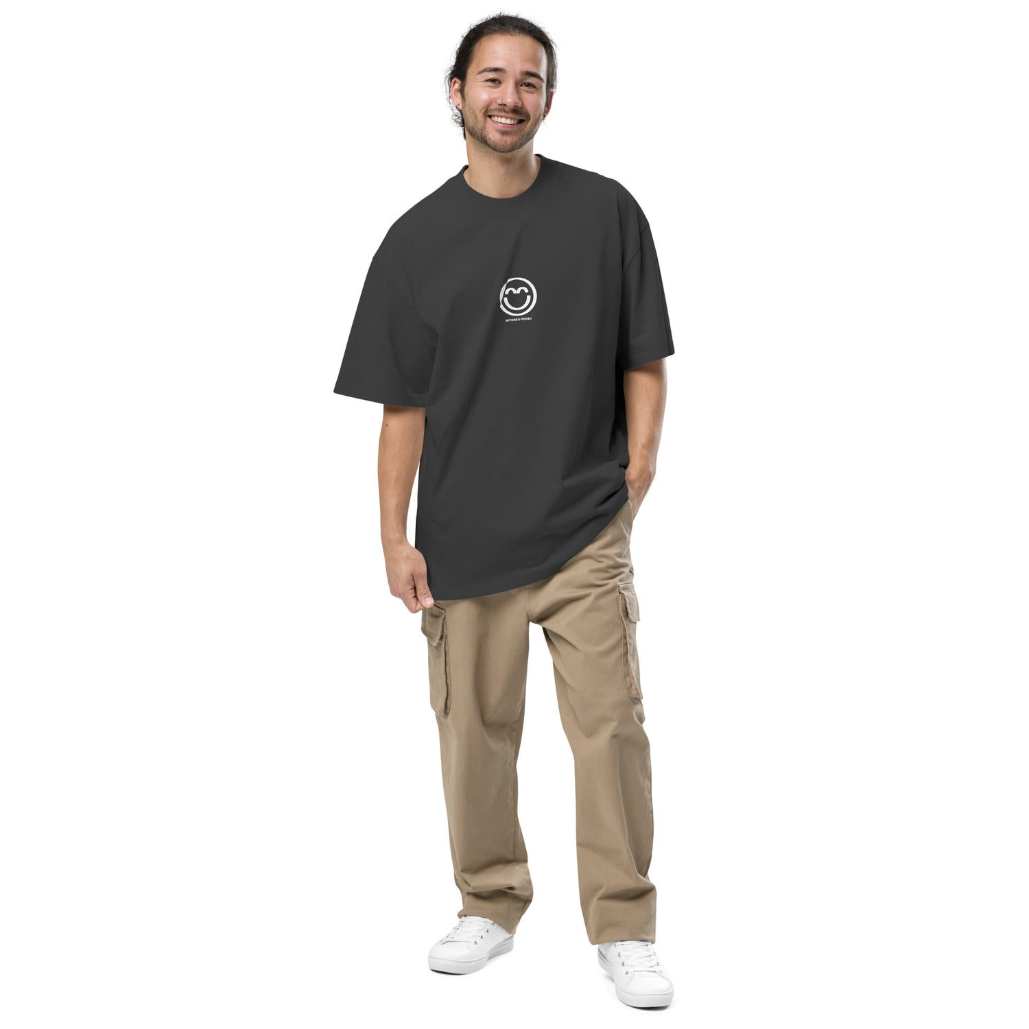 Men's Oversized Faded Gray Smile T-Shirt - Anything is Possible