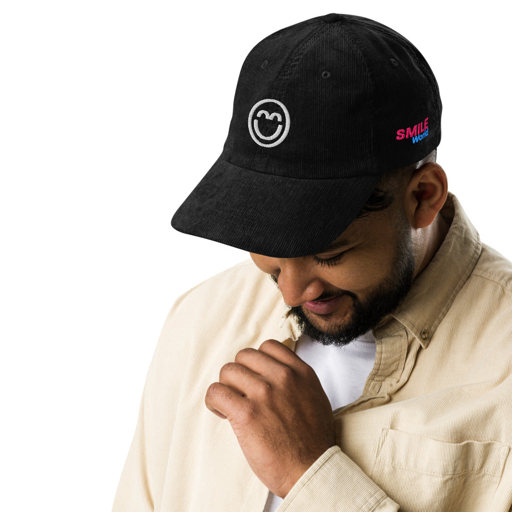 Vintage Corduroy Cap - Smile World | Embroidered Adjustable Cotton Hat